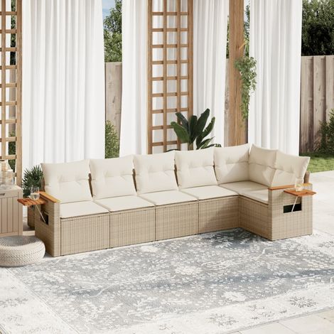 Juego de sofás jardín con cojines 6 pzas ratán sintético beige vidaXL (1/3)