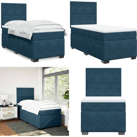 Boxspringbett mit Matratze Blau 100x200 cm Samt - Boxspringbett - Samtbett - Doppelbett - Blau - Liegefläche 100x200 Cm - Home & Living (1/5)