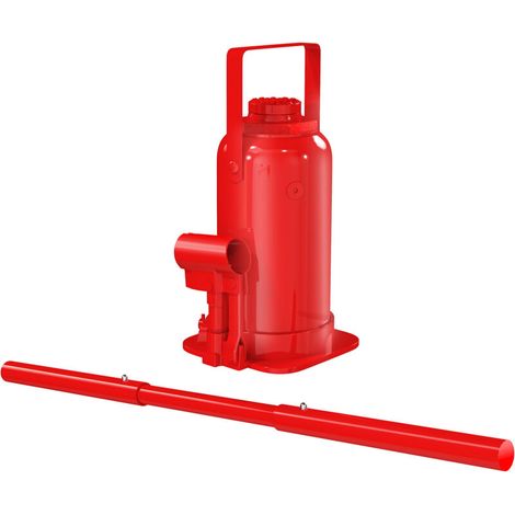 Cric bouteille hydraulique 12 T, cric hydraulique à bouteille gamme de levage 19-37 cm longue poignée et selle, rouge (1/4)