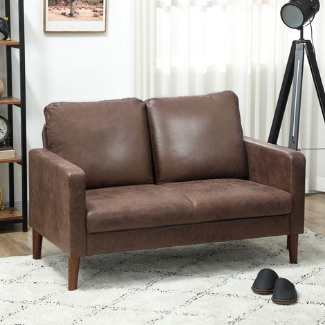 Canapé 2 plazas en efecto tela cuir et pieds en madera marrón (1/5)