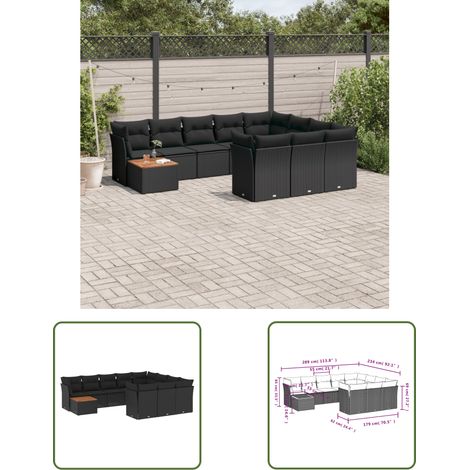 The Living Store 11-tlg. Garten-Sofagarnitur mit Kissen Schwarz Poly Rattan - Gartensortiment - Outdoor Möbel - Gartenlounge - Lounge Set - Esstischset (1/3)