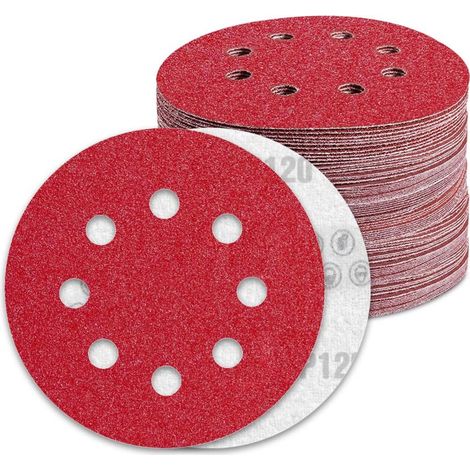 125mm Sanding Discs, 120 Grit Sandpaper, 100pcs, 8-Hole Sanding Discs for Orbital Sander