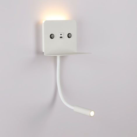 Aplique De Pared Para Lectura "SLANGE 2" - 3W + 6W - Puerto USB - Blanco Cálido - Blanco
