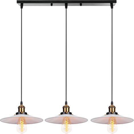 Industrial Pendant Light Fitting 3 Lights Antique White Metal Chandelier Vintage Retro Ceiling Lamp with Ø22cm Lampshade for Kitchen Island (1/5)