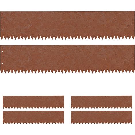 Bordura per prato Relaxdays, set da 6, acciaio, effetto ruggine, bordura flessibile per aiuole e prati, marrone