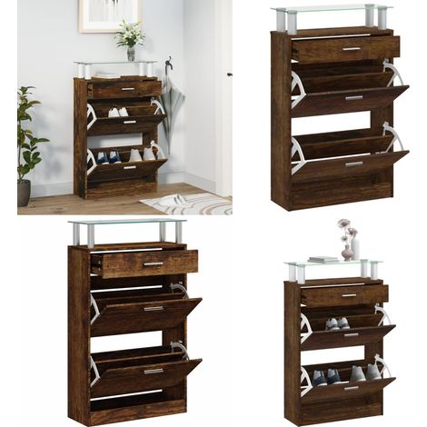 Mueble zapatero madera contrachapada roble ahumado 63x24x104 cm - Mueble para zapatos - Estantería para zapatos