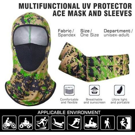 VURAHOME - Masque facial d'équitation cagoule - Cache-cou refroidissant protecteur UV avec manches de couverture de bras en soie glacée pour hommes/femmes