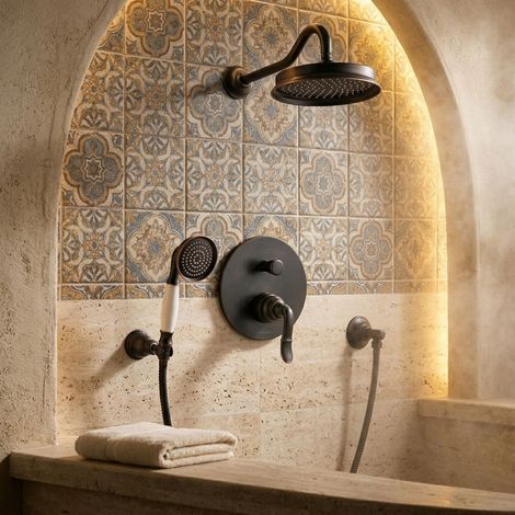 PaulGurkes Duschset Unterputz Retro Schwarz Regendusche Set Serie Erebus