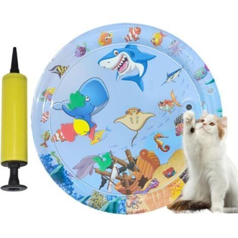 Alfombra de agua para gatos, alfombra de agua sensorial gruesa de alta calidad, alfombra de agua inflable para gatos, alfombra de agua interactiva de verano, adecuada para gatos, perros y bebés (tibur (1/4)
