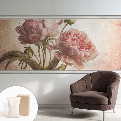 Papier peint intissé à motifs décoratifs pour salon chambre et bureau Décoration murale élégante avec colle Pivoines délicates 250x104 cm (1/5)