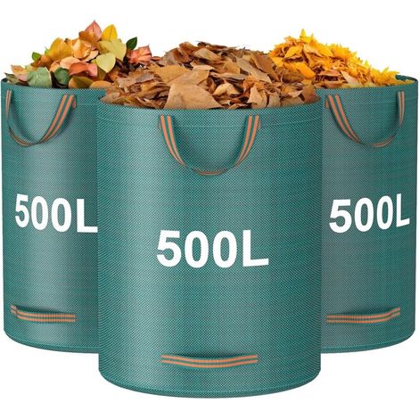 Sacs de déchets de jardin réutilisables, 132 gallons, sacs pour pelouse et feuilles, paquet de 3, sacs de jardin robustes avec poignées renforcées, sac de recyclage pour feuilles de camping (1/4)