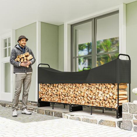 Range bûches extérieur. abri bois de chauffage couverture imperméable 600D Oxford charge 300 kg 260 x 38 x 118 cm noir