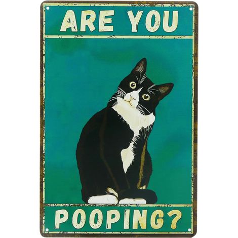 Plaque Métal Vintage Décoration Amusante de Chat Noir 20 x 30 cm, Panneau pour Salle de Bain et Toilettes (1/5)