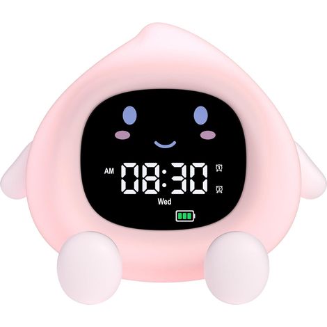 Réveil numérique pour enfants avec veilleuse en silicone colorée, fonction snooze, rechargeable et luminosité réglable. (1/5)