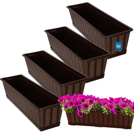 KOTARBAU® Lot de 4 Pot de Fleur Exterieur - Jardinières Exterieur - PVC - 60 x 18 x 14 cm - Brun - Jardinière Balcon - Rectangulaire - avec Soucoupe - Bac à Fleurs (1/5)