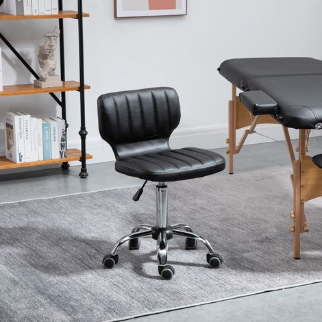 Tabouret à roulettes - tabouret de travail pivotant 360° - - tabouret ergonomique - hauteur assise réglable 47-62 cm - revêtement synthétique matelassé noir métal chromé (1/5)