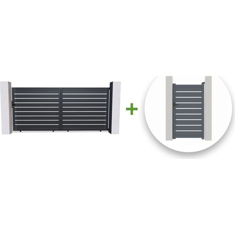 Pack puerta corredera 4m VOGEL 400 x 180 cm + puerta peatonal VOGEL 100 x 180 cm Gris