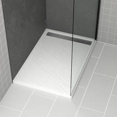 Plato de ducha en acrílico Blanco Efecto Piedra 120x90x4cm - Rejillas Cromo y Gun Metal