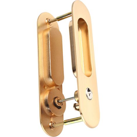 Serrure pour Porte de Ferme Coulissante avec Poignée Anti-Vandalisme et 3 Clés, Zinc/Alliage d'Aluminium Doré, Adapté 35-45mm (1/5)
