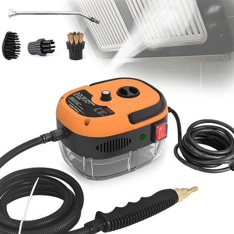 Nettoyeur vapeur portatif, 1 500 W, jet haute température, désinfectant (ensemble de 4 pièces), bouton mécanique, blanc (1/4)