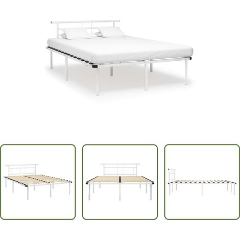 vidaXL Lit blanc -  Cadre de lit sans matelas blanc métal 140x200 cm (1/5)