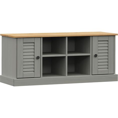Banc de rangement à chaussures avec 4 compartiments et 2 petites armoires 106 x 35 x 45 cm en bois de pin gris DEC024963 (1/5)