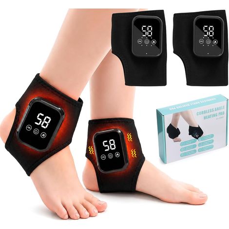 Masseur de Pieds sans Fil, 2 pièces 3 en 1 Masseur de cheville Portable Masseur Pied Électrique Chauffant 3 Modes Vibration (1/5)
