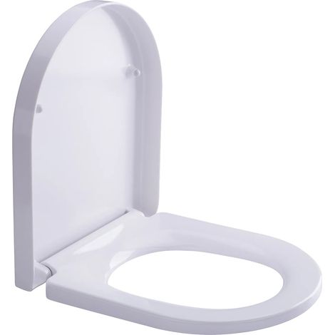 Siège de toilette en forme de D, matériau UF Duroplast, mécanisme de fermeture douce, charnières réglables, surface antibactérienne, tampons antidérapants (1/5)