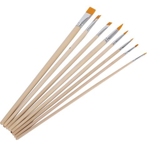 Ensemble de 8 pinceaux plats en nylon avec manche en bois pour aquarelle, acrylique, gouache et peinture à l'huile