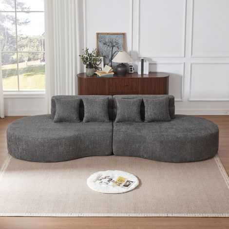 Divano modulare in schiuma 310 cm, 2 moduli, teddyfleece sfoderabile e lavabile, grigio HAVRYA (1/5)