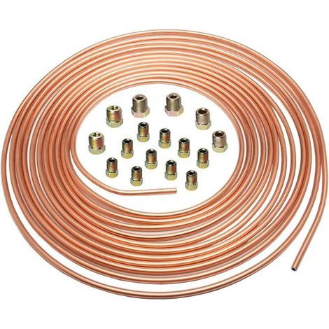 Tuyau de Frein en Cuivre 6,35mm 1/4" - Kit de Conduite 7,6m Avec Revêtement pour Voiture - Tube de Carburant Auto Avec 16 Écrous (1/5)