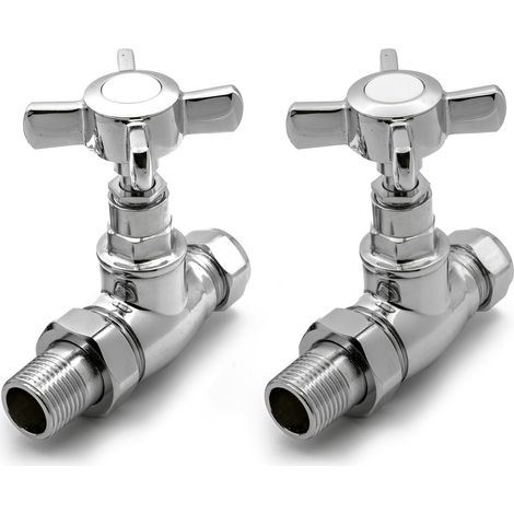 Reina Bronte Straight Radiator Valves Pair 15mm - Chrome (1/2)