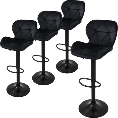 ML-Design Barhocker 4er Set, Bezug aus Samt, Schwarz, Gepolsterter Barstuhl mit Rückenlehne und Fußstütze, Tresenhocker höhenverstellbar 59-79cm, 360° drehbar, Bistrohocker Hocker Drehstuhl Barstühle (1/5)