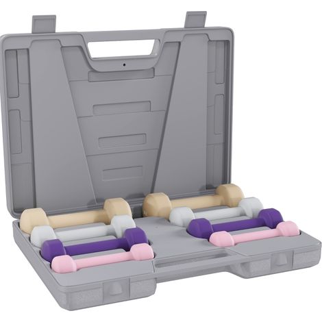 Set de 4 pares de mancuernas de hierro con maletín 0,5 kg a 2 kg (1/3)