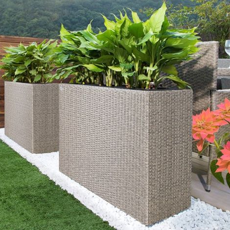 Le Poisson Qui Jardine – Jardinière 4 bacs en polyrotin crème 95 cm – Résistante aux intempéries – Pour balcons et terrasses – Facile à déplacer et entretenir (1/5)