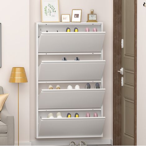 REDOM Schuhschrank 89x45x13.5 cm, wandmontiert, platzsparend, große Kapazität, Metall, Weiß (1/5)