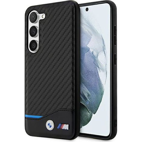 BMW Leder Carbon Blue Line - Samsung Galaxy S23+ Hülle (Schwarz) (1/5)