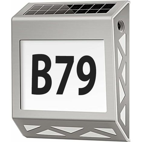 Numéro de maison illuminé solaire 8 LED en acier inoxydable blanc avec chiffres 0-9 et lettres A-E-Chrom (1/5)