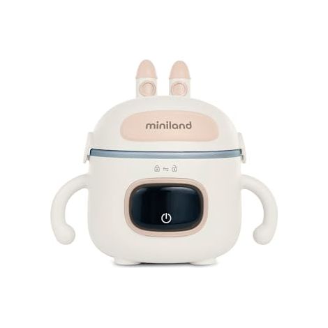 Miniland Scaldabiberon Portatile Senza Fili 7500mAh, Scalda Pappa Portatile Neonato da Viaggio e Scaldavivande a Batteria, Kit Svezzamento con Posate, Display LED, 3 Temp Warmy Food On the Go