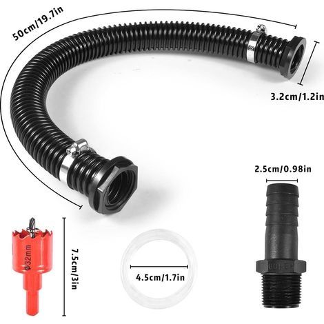 32-mm-Anschlussset für Regentonnen, Regenwassernutzungsrohr, mit 50 cm Verbindungsrohr und 2 x 25-mm-Rohren mit Kontermutter (1/4)