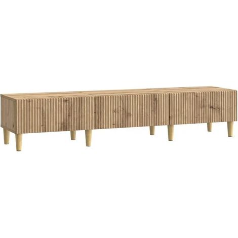 Meuble TV en Chêne Massif et Panneau de Bois, 147 x 34,5 x 30 cm (1/5)