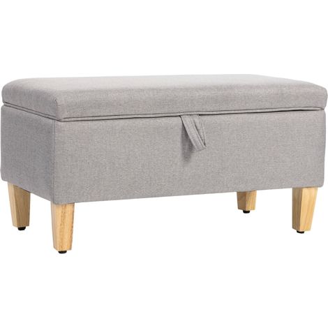 Banco con almacenamiento de aspecto de lino, reposapiés acolchado con patas de madera de caucho, caja de almacenamiento, gris claro (1/5)