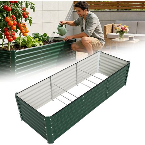TolleTour XXL Hochbeet aus Metall 240x90x60cm Garten Verzinkt, Stabiles Gemüsebeet Wetterfest & Rostfrei, Hochpflanzbeet mit Kantenschutz für Kräuter, Bodenlos, Schwarz