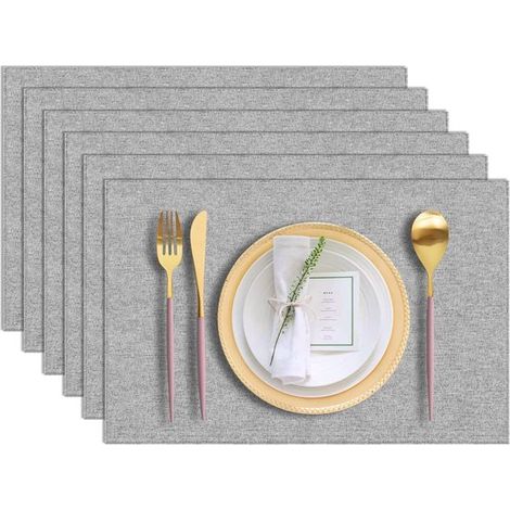 Stoff Tischsets (6 teilig), Baumwoll Leinen Mischgewebe, maschinenwaschbar, strapazierfähige Leinen Tischsets, hitzebeständig, knitterfrei und le (1/5)
