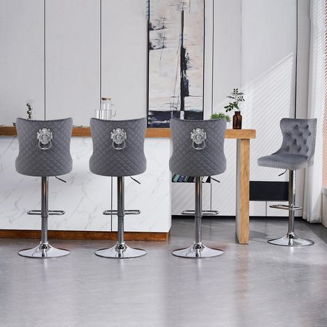 Samt Barhocker 4er Set höhenverstellbar mit Lehne und Löwenring-Griff (1/5)
