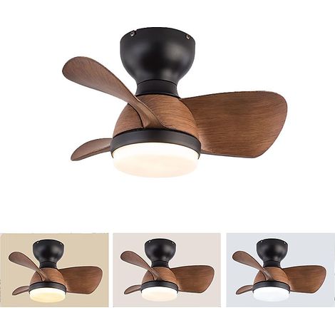 Ventilateur de plafond pour chambre avec éclairage, marron foncé, intensité lumineuse réglable en continu + télécommande. (1/5)