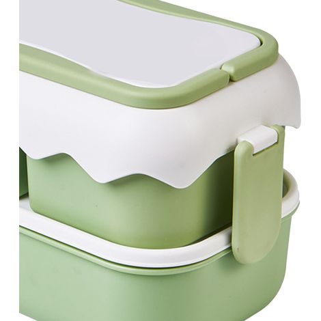 Niedliche Lunchbox aus Kunststoff, kreatives zweilagiges Fach, Bento-Box für Kinder, mikrowellengeeignete Lunchbox für Schüler/Büroangestellte, Geschirr, Avocado (1/5)