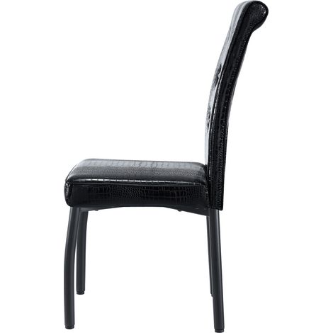 Ensemble de repas moderne avec table ronde imitation marbre blanc et 2 chaises en similicuir noir (1/5)