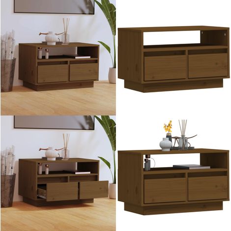 TV-Schrank Honigbraun 60x35x37 cm Massivholz Kiefer - TV Schrank - Holzmöbel - Lowboard - Sideboard - Entertainment Center - Home & Living (1/5)