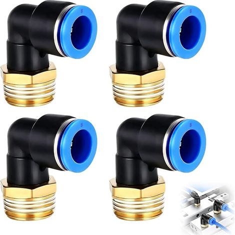 8mm 1/4" PT Raccord Coudé Pneumatique 90° à Enfichable